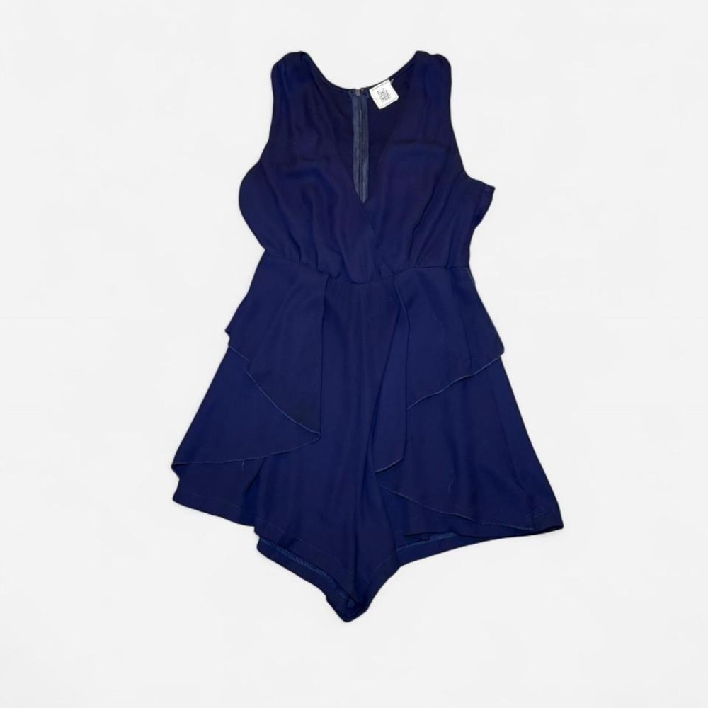 Little One Navy Blue Sleeveless Ruffle Skort Romper V-Neck Solid‎